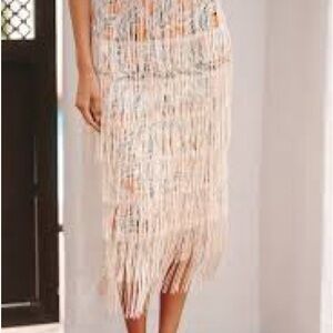 Anthropologie Celandine Cream Fringe Midi Skirt